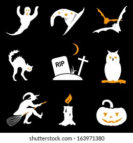 Halloween black and orange vector icon set