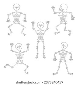 Halloween black outline skeleton vector silhouettes