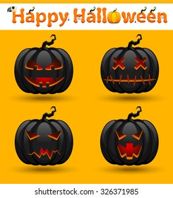 Halloween black pumpkin face set