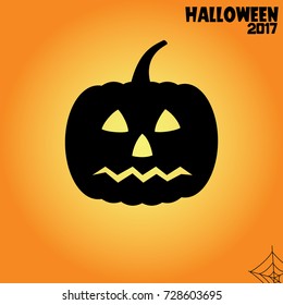 halloween black pumpkin illustration on orange background