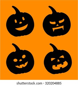Halloween black pumpkins on orange background - vector illustration set