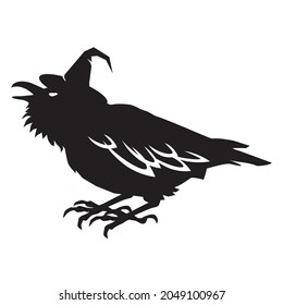 Halloween black raven silhouette vector cartoon illustration