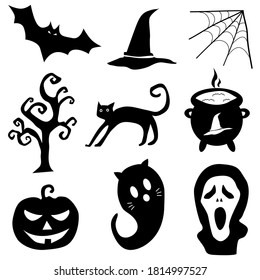 Halloween black silhouette 9 icon mini bundle