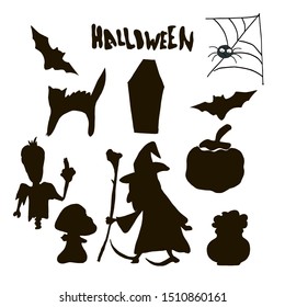 Halloween black silhouette character set for celebration and halloween party decoration.