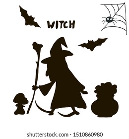 Halloween black silhouette character set for celebration, cards and halloween party decoration.