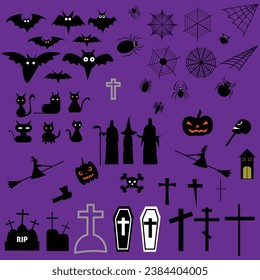 Halloween black silhouette icon set. Vector illustration. Halloween character silhounttes collection