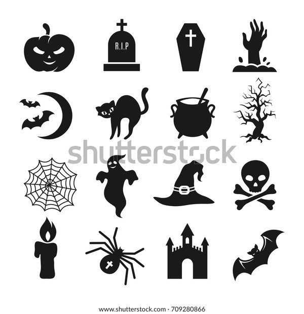 Halloween Black Silhouette Icons Pumpkin Spider Stock Vector (Royalty ...