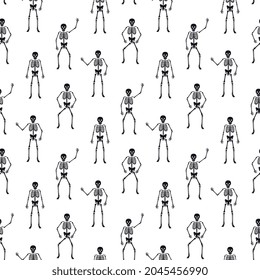 halloween black skeleton seamless pattern