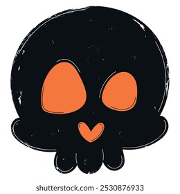 Halloween black skull with orange eyes and grunge texture Vector