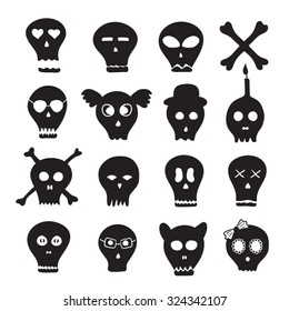 Halloween black skulls set 