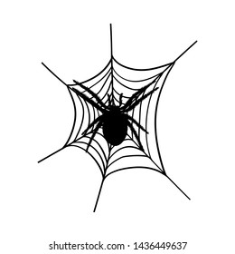 Halloween black spider with nets. Vector illustration.