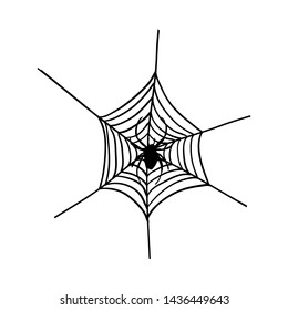 Halloween black spider with nets. Vector illustration.