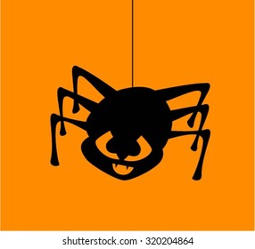 Halloween black spider on orange background - vector illustration 