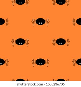 Halloween black spider pattern orange background, seamless vector texture, for textile, wallpaper and gift wrapping paper using