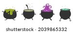 Halloween. Black vector cauldron with green witches magic broth