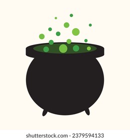 Halloween. Black vector cauldron with green witches magic broth.