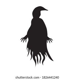 Halloween black vector illustration with ghost or phantom with hands with long nails  isolated on white background. Vector silhouette