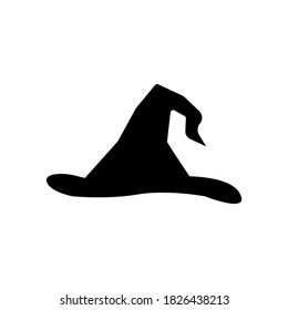 Halloween black vector illustration with witch hat isolated on white background. 