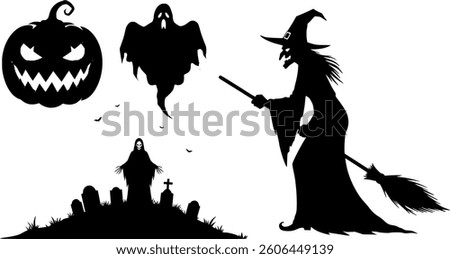 Halloween Black Vector Silhouette on White Background | Spooky Holiday Illustration | Haunted and Festive Design | Minimalist and Editable