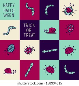 Halloween black and white bugs background. Vector pattern for web page backgrounds, postcards, greeting cards, invitations, pattern fills, surface textures.