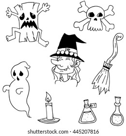 Halloween black white doodle vector art illustration