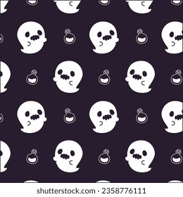 Halloween black and white ghost seamless pattern 
