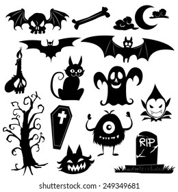 Halloween black and white icons set.- vector illustration