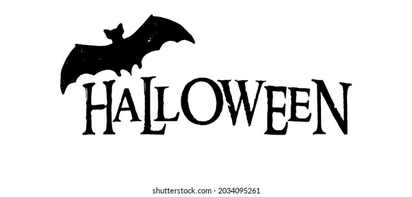 Halloween, black and white isolated illustration with typography