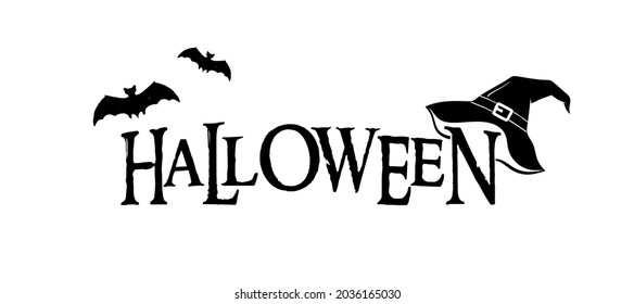 Halloween, black and white isolated illustration with typography