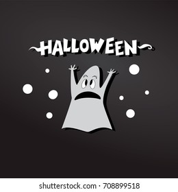 Halloween. Black and white vector illustration. Cartoon ghost. 