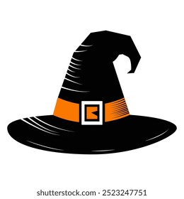 Halloween black witches hat. Vector illustration