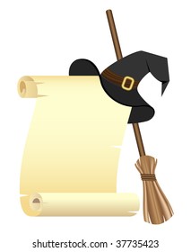 Halloween blank paper scroll isolated on a white. Vector illustration.