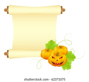 Halloween blank paper scroll isolated on a white. Vector illustration.