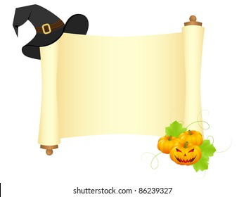 Halloween blank paper scroll isolated on a white. Vector illustration.