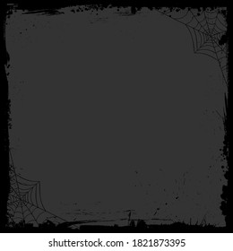 The Halloween blank square black background with gray grunge border and spider web