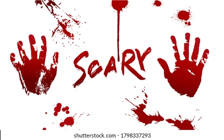 Halloween-Blutset. Verschiedene Blutspenden und gruselige Buchstaben