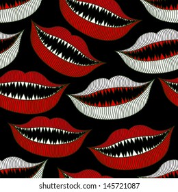 halloween bloody mouth seamless pattern on black