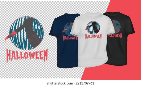 Halloween bloody murderer creative background 3 t-shirt design vector elements template with mockup - Holiday apparel and costume