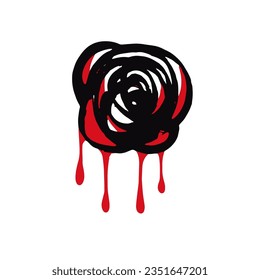Halloween bloody rose as design element. Hand drawn digital illustration. Isolated on white background.