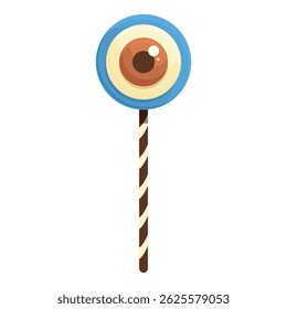 Halloween blue eye lollipop with brown stripes is looking at you