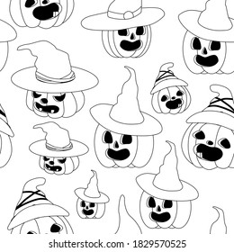 Halloween blue festive seamless pattern. Endless background balloons with scary face, bats, ghosts. Seamless pattern with orange and black halloween balloons. Halloween decorations concept pattern