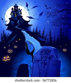 Halloween blue landscape.