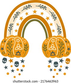 Halloween boho pumpkin vector rainbow clipart. Celestial autumn rainbow