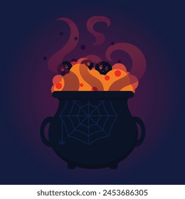 Halloween boiling cauldron design on a dark background.