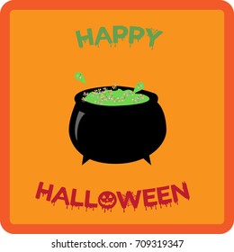 Halloween, a boiling pot of magic potion, hand lettering, vector illustration