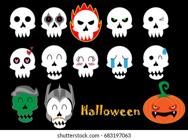 Halloween bone face,Vector illustration for cute design,Stylish decorative label .