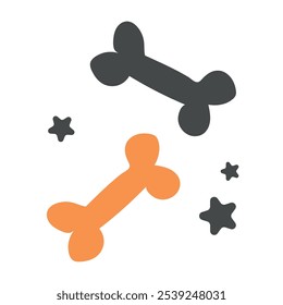 Ossos de Halloween em laranja e preto com estrelas, design de feriado assustador ilustração Vetor