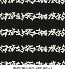 Huesos de Halloween sin patrón sobre fondo oscuro. Ilustración de Festiva para textiles, papel de embalaje, Fondo de pantalla, embalaje, decoraciones de fiesta.