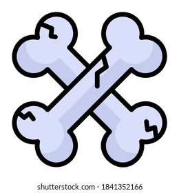 halooween, icono de línea de color vector de huesos 