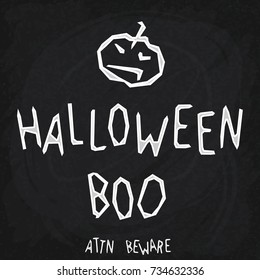 Halloween Boo. Chalk lettering on blackboard. Simple Vector poster design